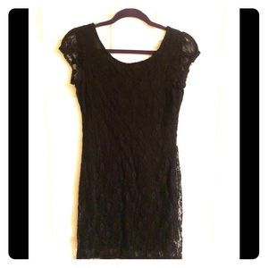 Black lace body con dress
